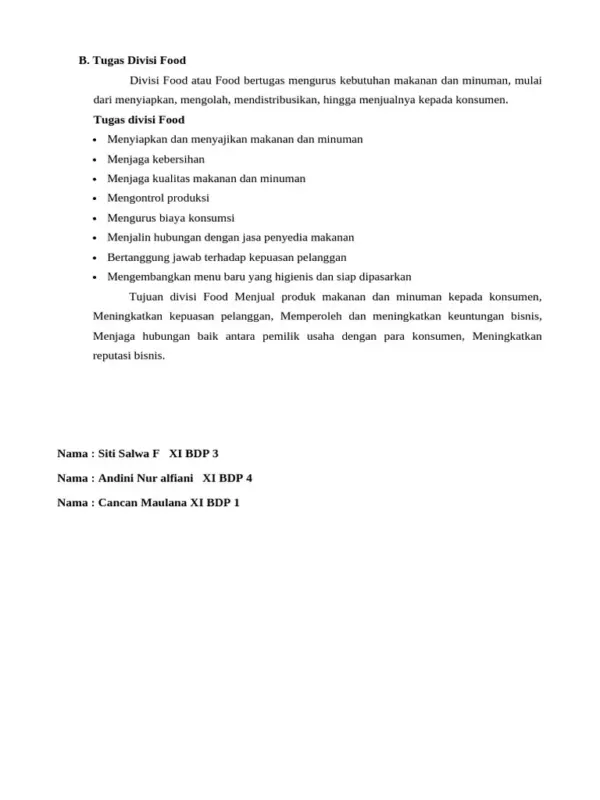 kepala divisi food and beverage a436b4